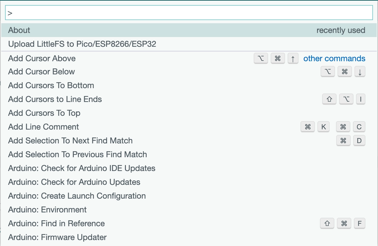 Arduino IDE 2 UploadFS Menü ><