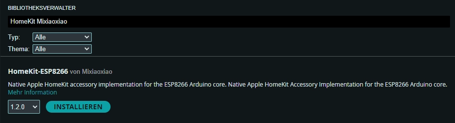 Arduino IDE HomeKit-ESP8266 Mixiaoxiao Bibliothek ><