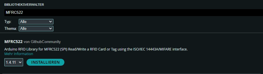MFRC522 Bibliothek - Arduino IDE ><