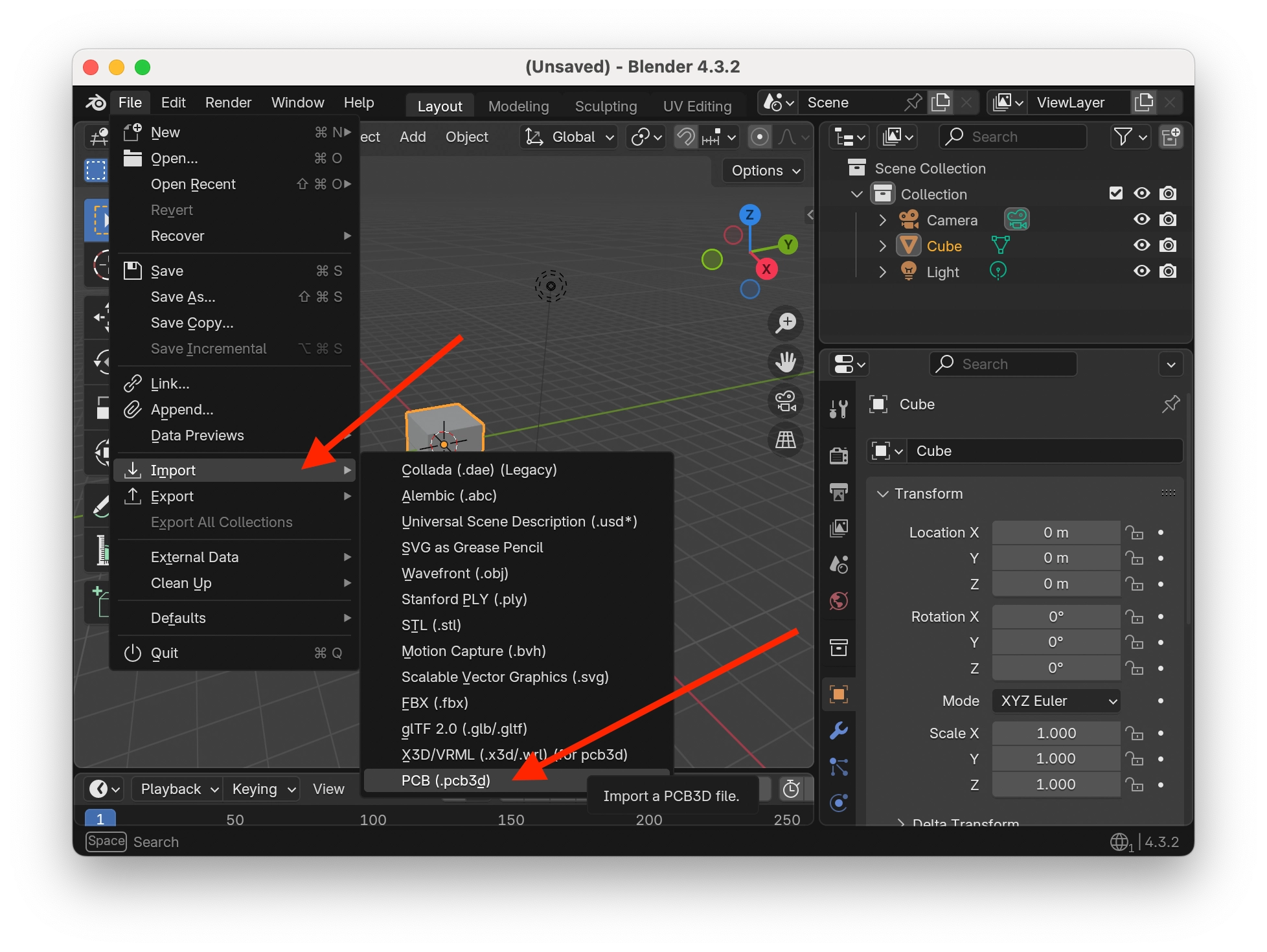 Blender-Import pcb3d ><