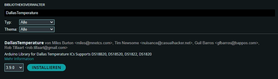 DallasTemperature Library Arduino IDE ><