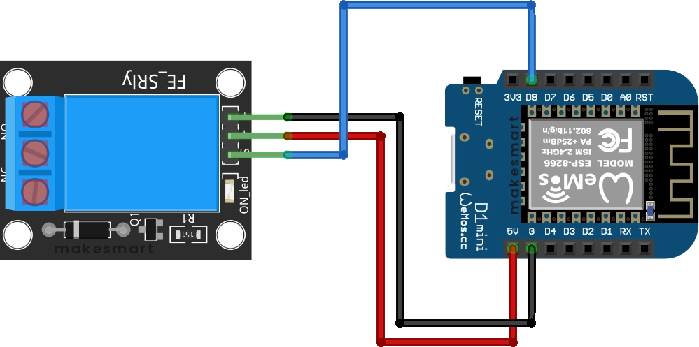 ESP8266 D1 Mini Relais D8 Verdrahtung ><