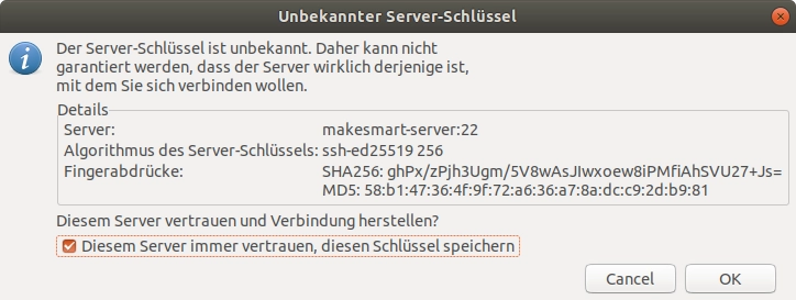 FTP-Verbindung - Unbekannter Serverschluessel ><