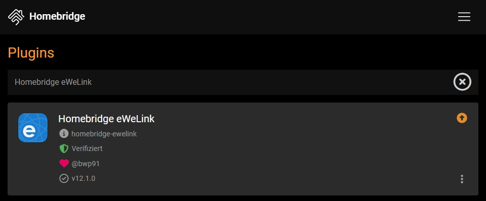Homebridge eWeLink Plugin installieren ><
