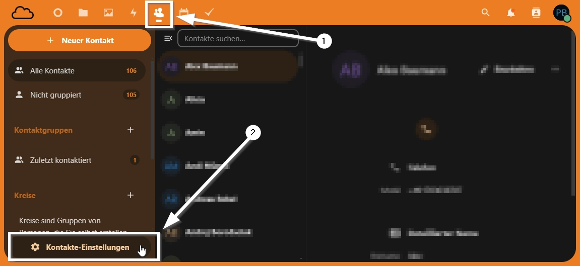 Nextcloud Kontakte Einstellungen ><
