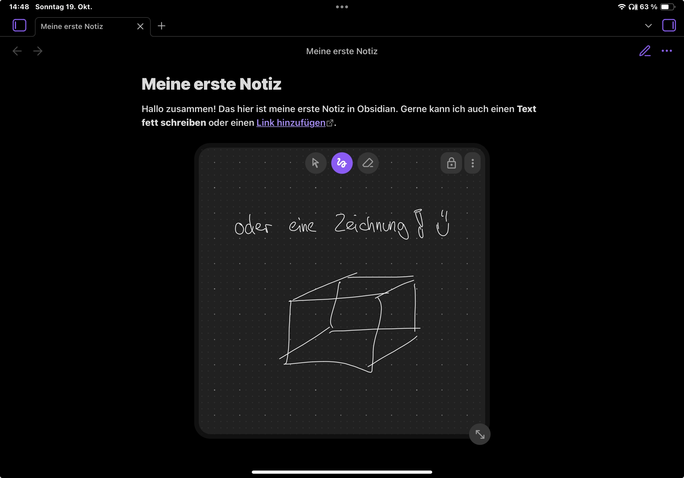 Obsidian iPad Zeichnung ><